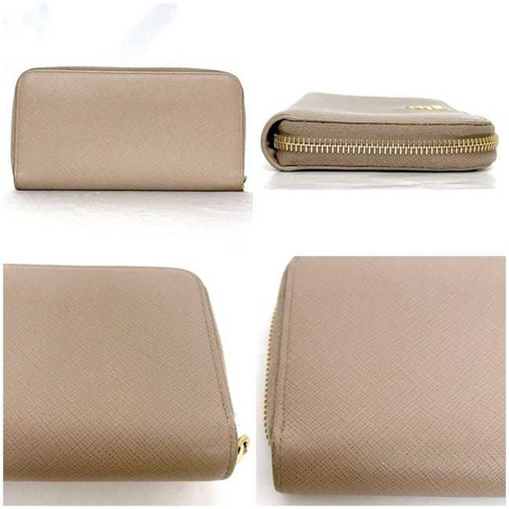 Prada Beige Leather Long Wallet (Bi-Fold)