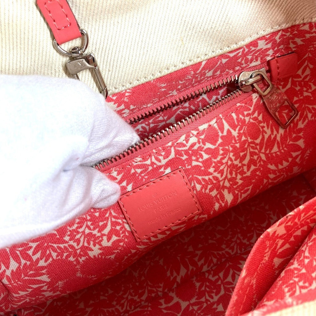 Louis Vuitton Pink White Leather Canvas Shoulder Bag Tote Bag
