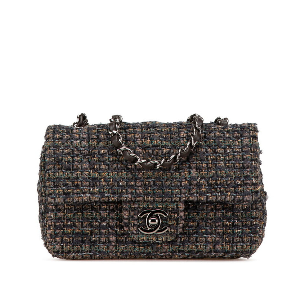 Chanel Gray Tweed Leather Shoulder Bag