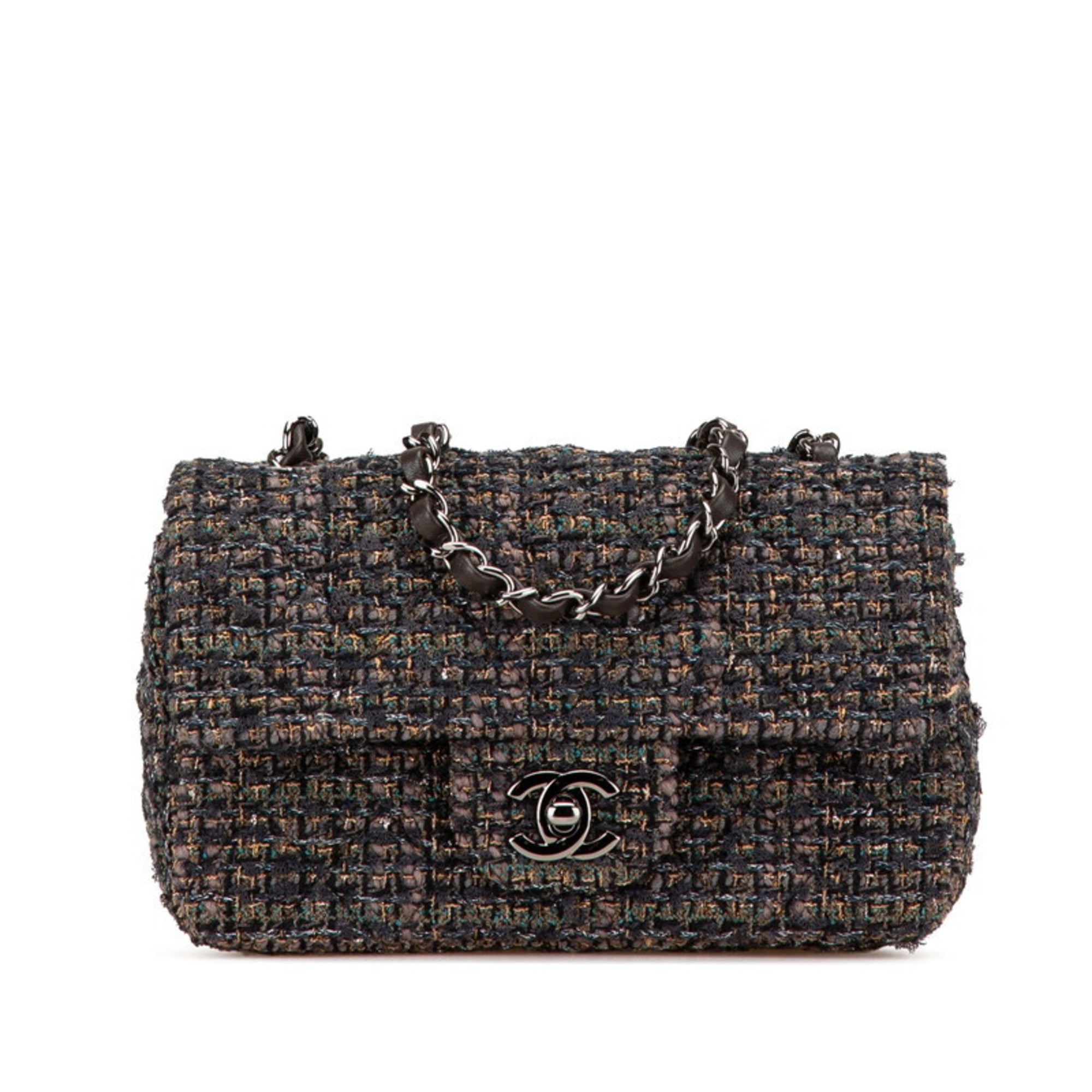 Chanel Gray Tweed Leather Shoulder Bag