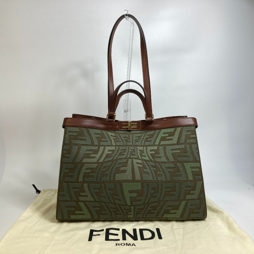 Fendi Green Cotton Shoulder Bag Tote Bag