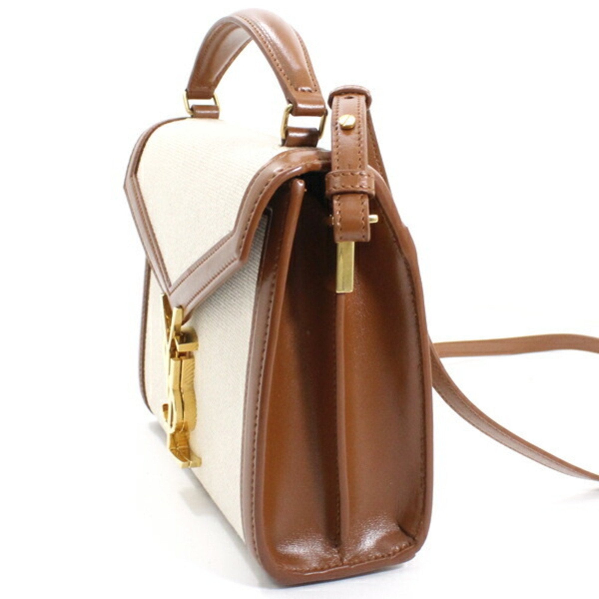 Saint Laurent Brown Canvas Leather Shoulder Bag (Pre-Owned)