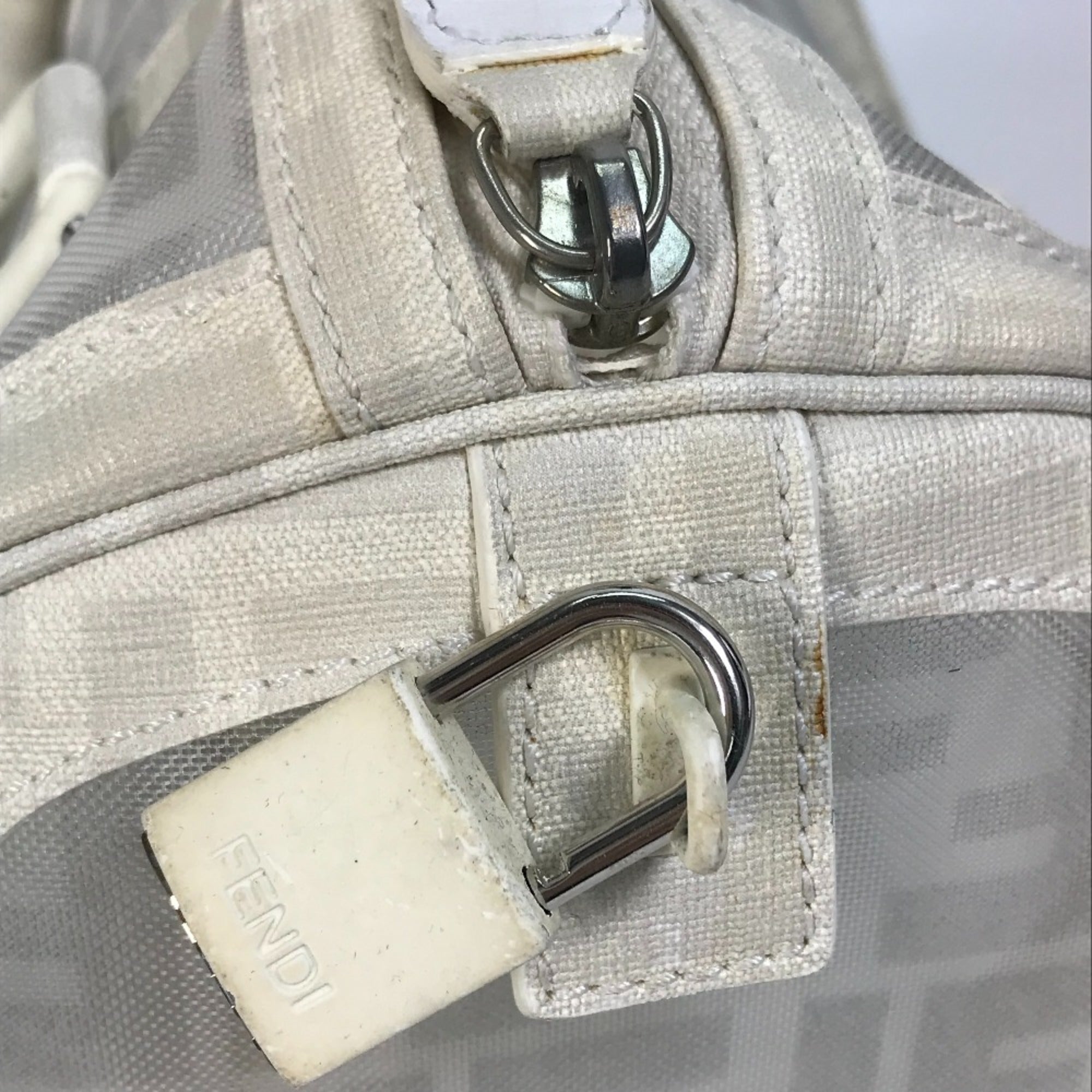 Fendi White Leather Boston Bag