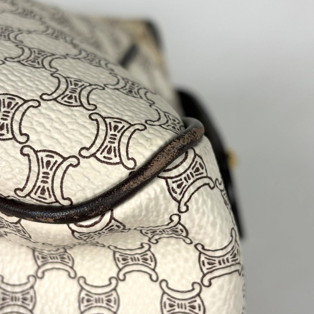 Celine Macadam White Coated Canvas Leather Handbag