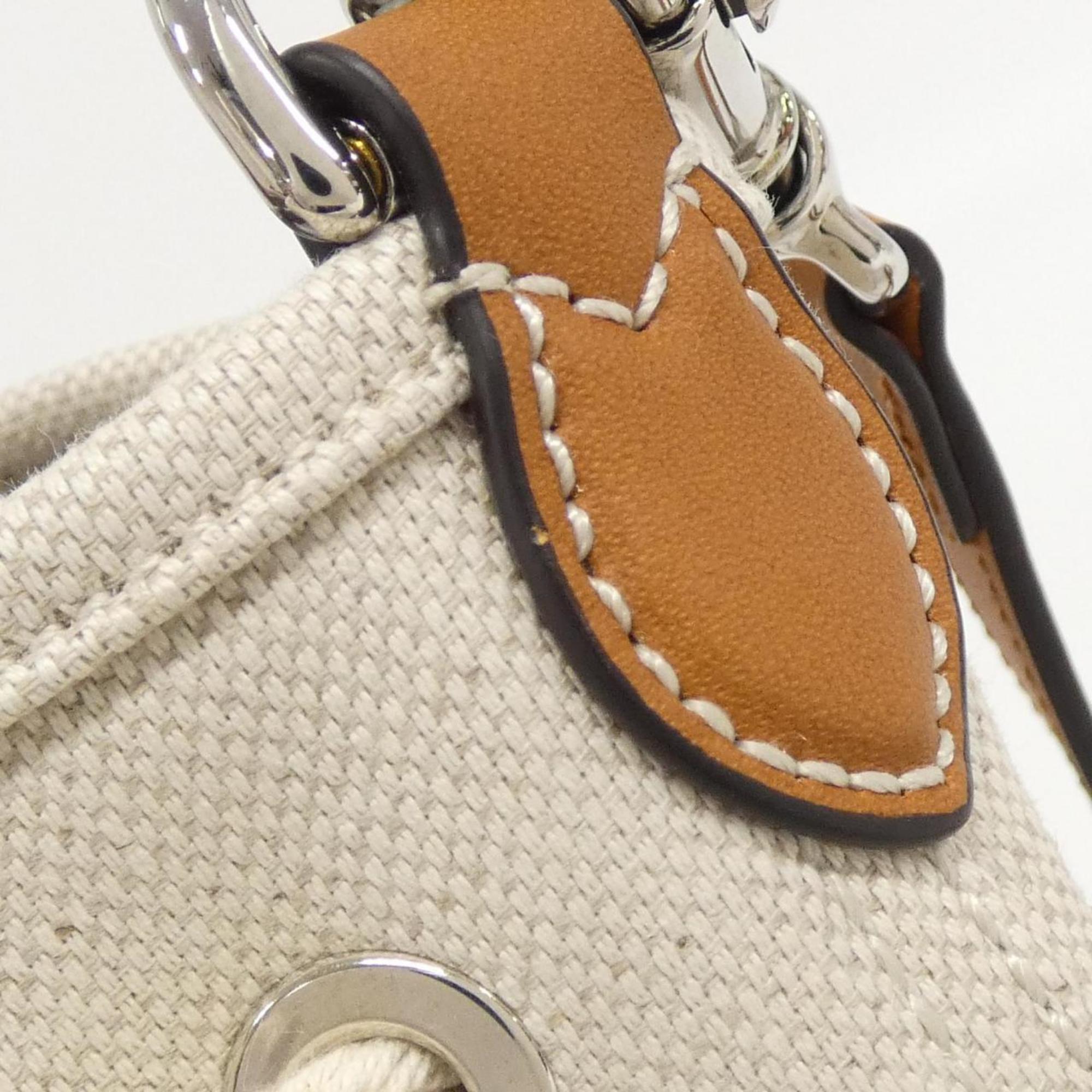 Gucci Beige Brown Cotton Linen Canvas Leather Shoulder Bag (Pre-Owned)