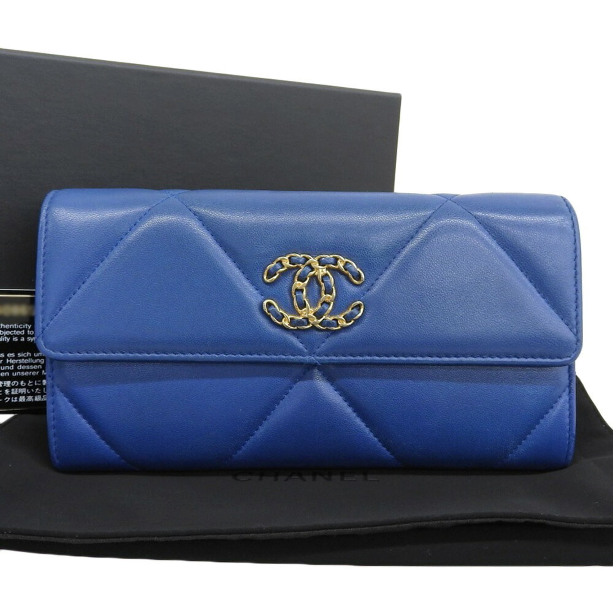 Chanel Blue Leather Long Wallet (Bi-Fold)