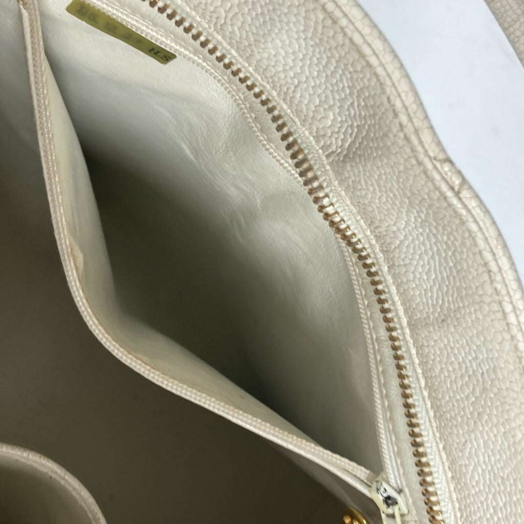 Chanel White Caviar Leather Shoulder Bag Tote Bag