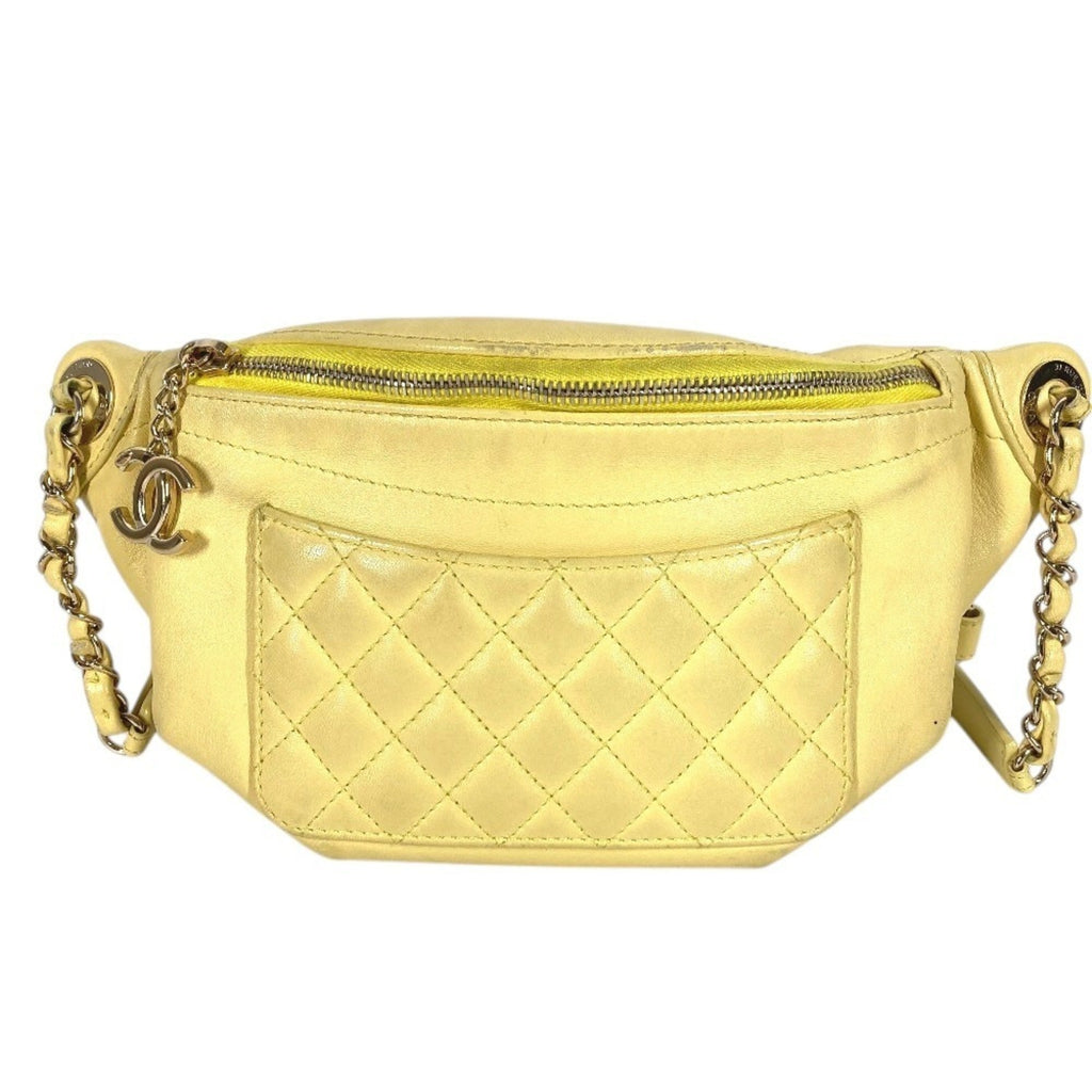 Chanel Matelasse Yellow Leather Sling Bag