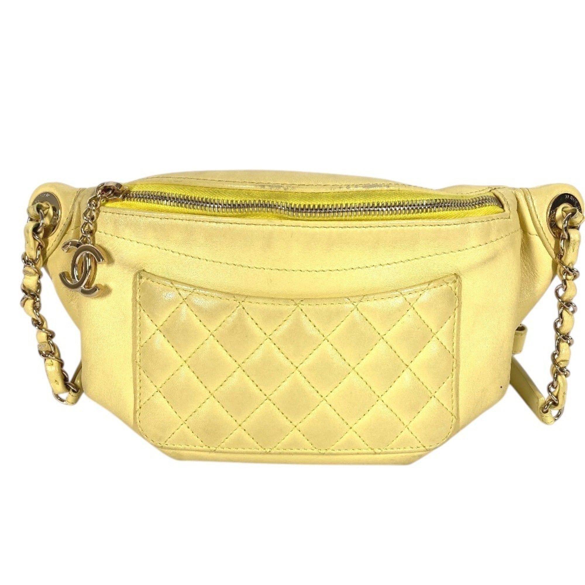 Chanel Matelasse Yellow Leather Sling Bag