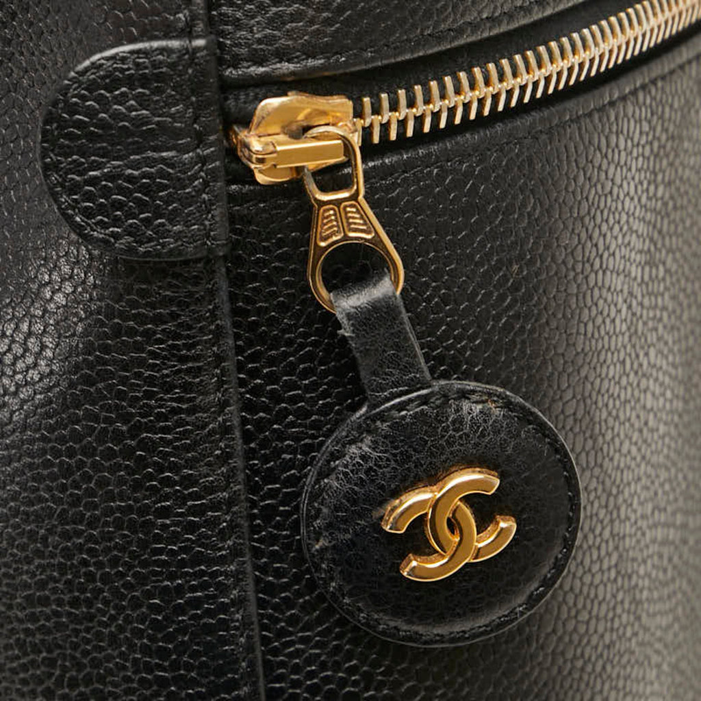 Chanel Caviar Skin Black Gold Caviar Leather Handbag Vanity Bag