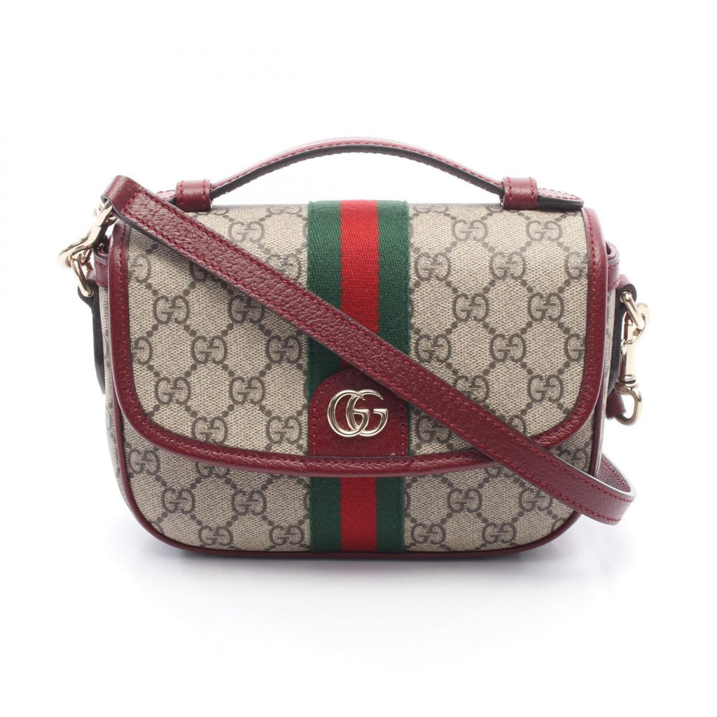 Gucci Beige Bordeaux Brown Coated Canvas Leather Handbag Shoulder Bag (Pre-Owned)