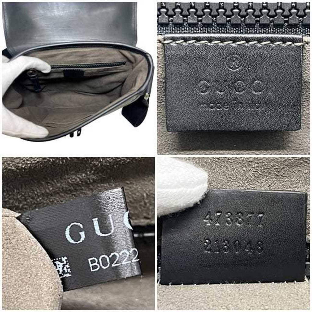 Gucci Beige Black Gg Supreme Leather Shoulder Bag (Pre-Owned)