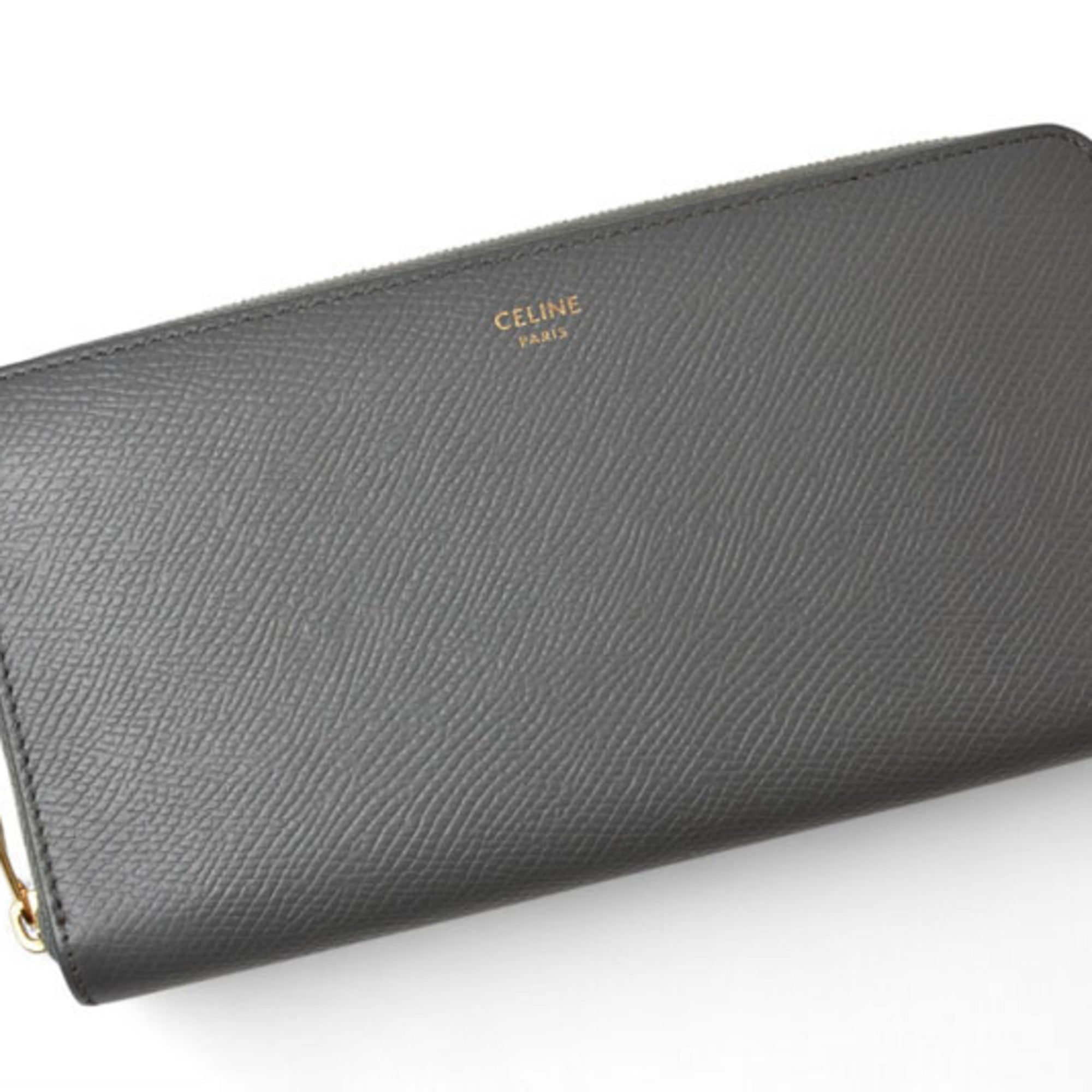 Celine Gray Leather Long Wallet (Bi-Fold)