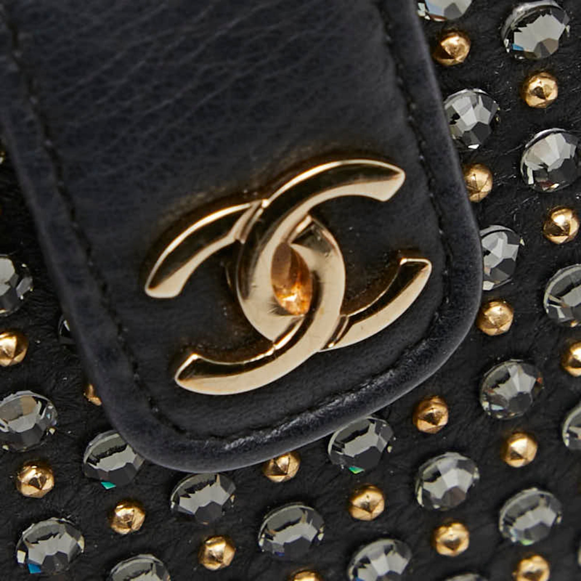 Chanel Black Leather Rhinestone Handbag