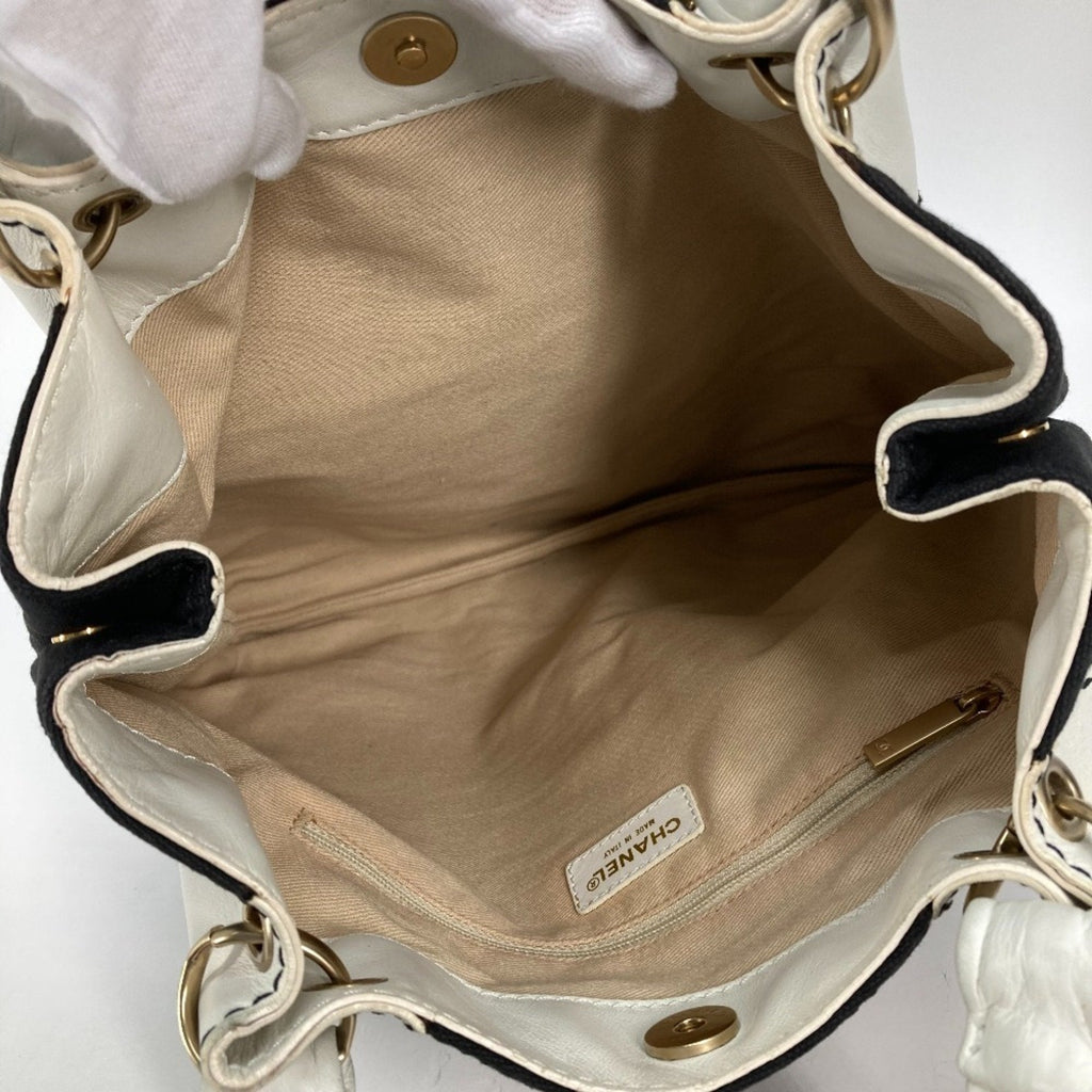 Chanel Black White Canvas Leather Shoulder Bag Tote Bag