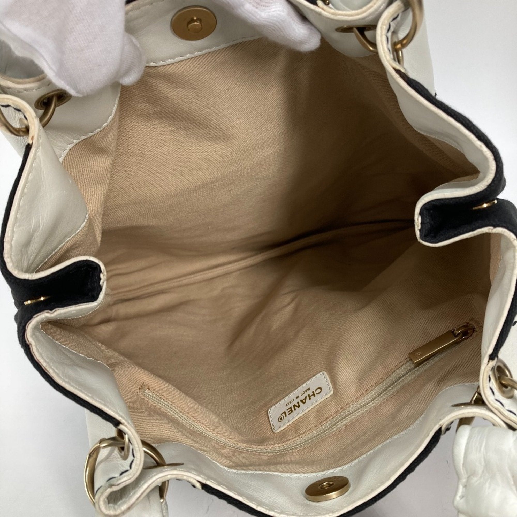 Chanel Black White Canvas Leather Shoulder Bag Tote Bag