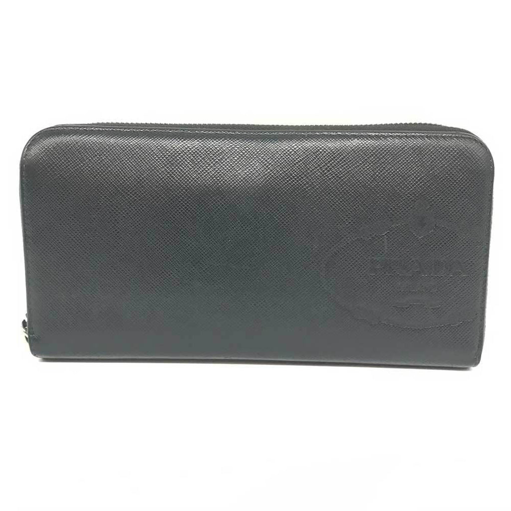 Prada Black Saffiano Triangle Long Wallet (Bi-Fold)