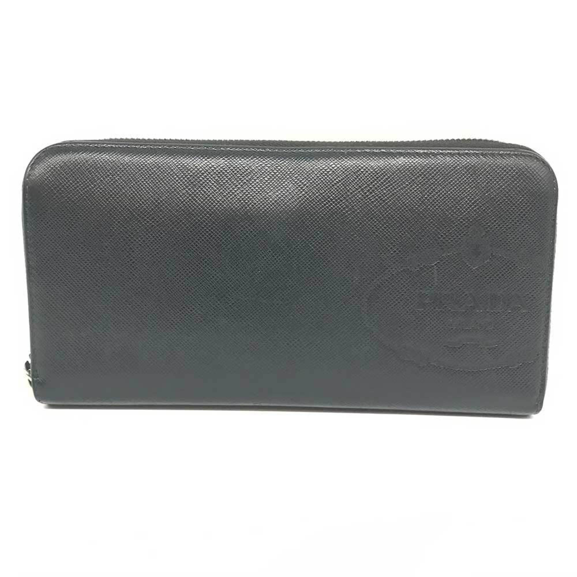 Prada Black Saffiano Triangle Long Wallet (Bi-Fold)