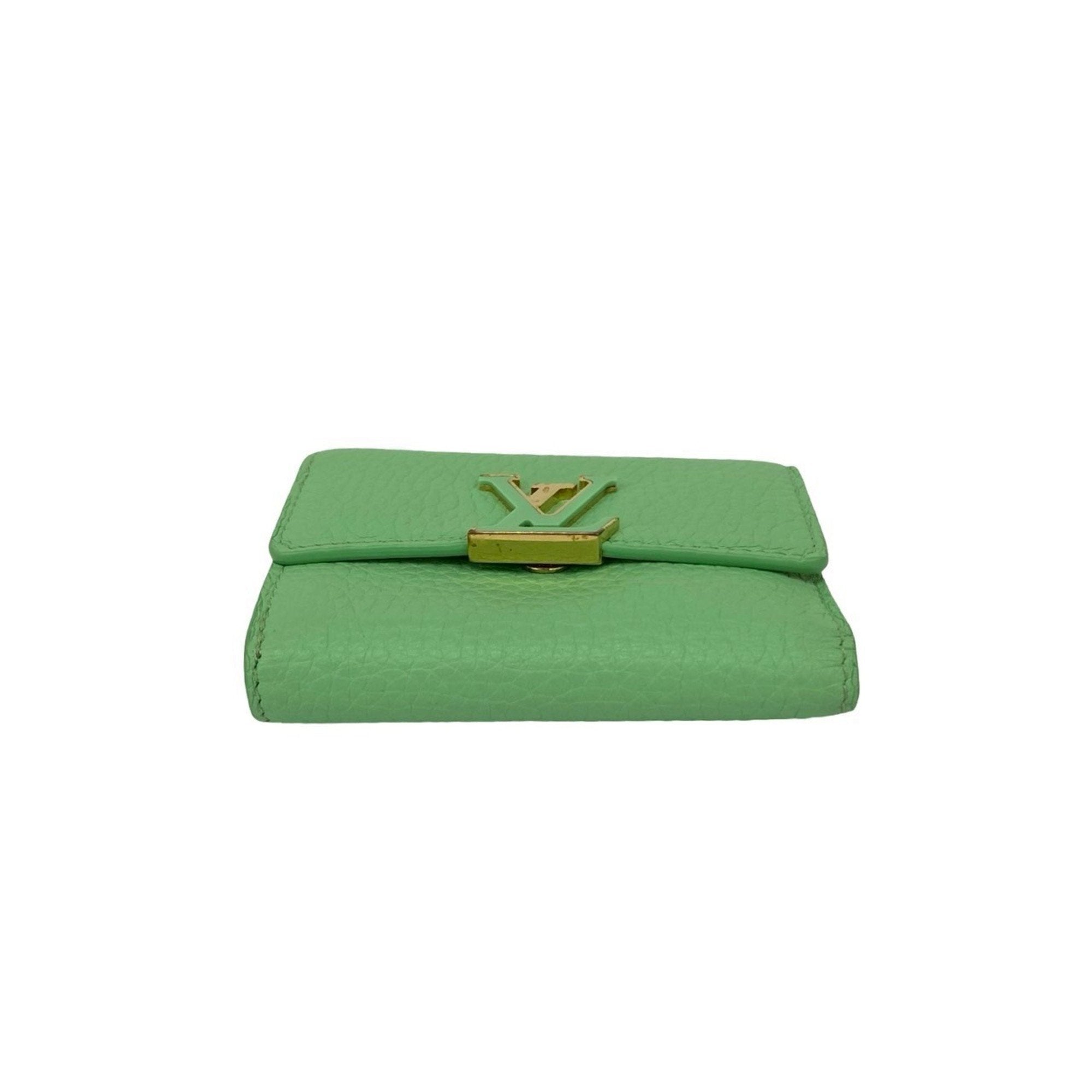 Louis Vuitton Green Pink Leather Wallet (Tri-Fold)