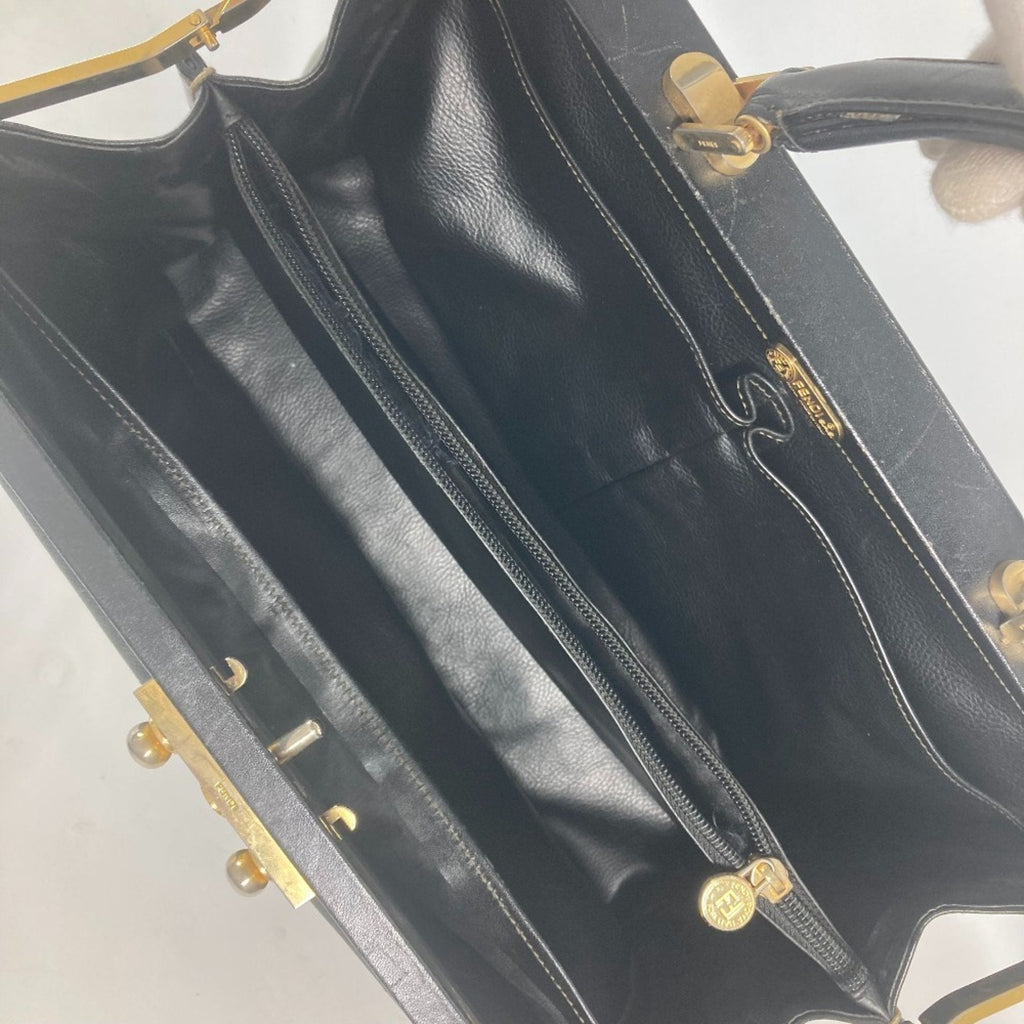 Fendi Pequin Black Leather Pvc Handbag