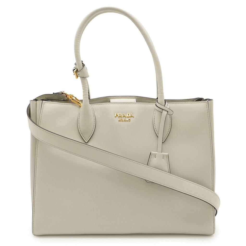 Prada Grayish Off-White Talco Leather Shoulder Bag Tote Bag