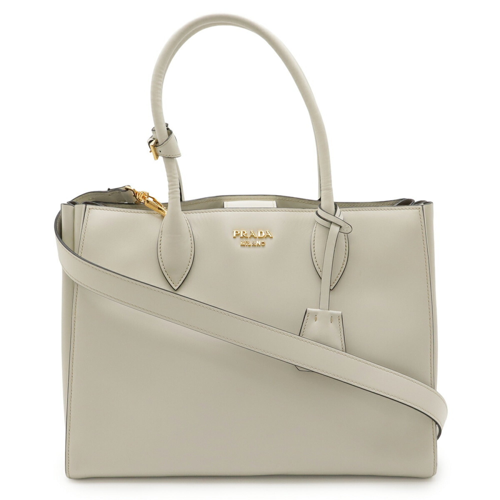 Prada Grayish Off-White Talco Leather Shoulder Bag Tote Bag