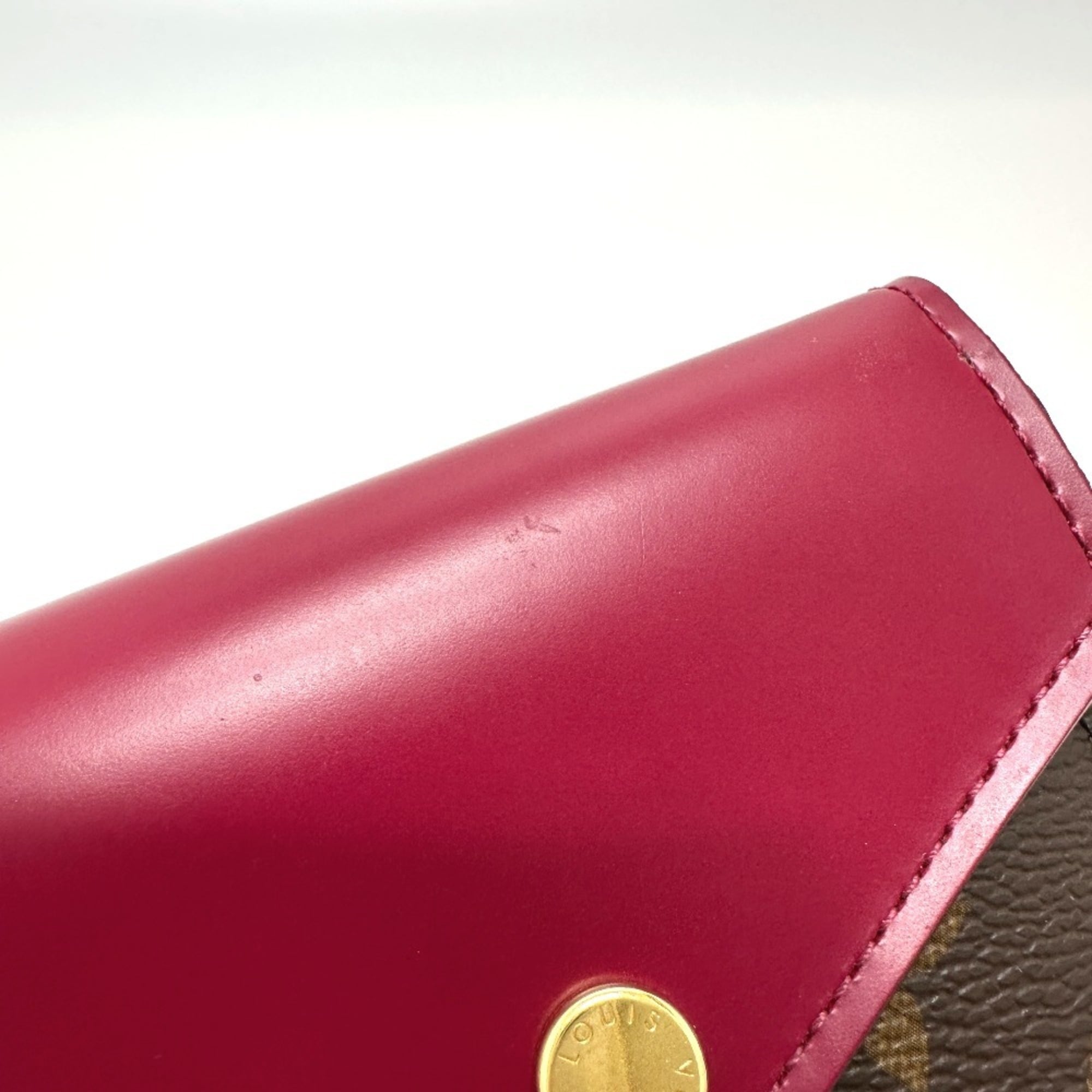 Louis Vuitton Monogram Brown Fuchsia Monogram Wallet (Tri-Fold)