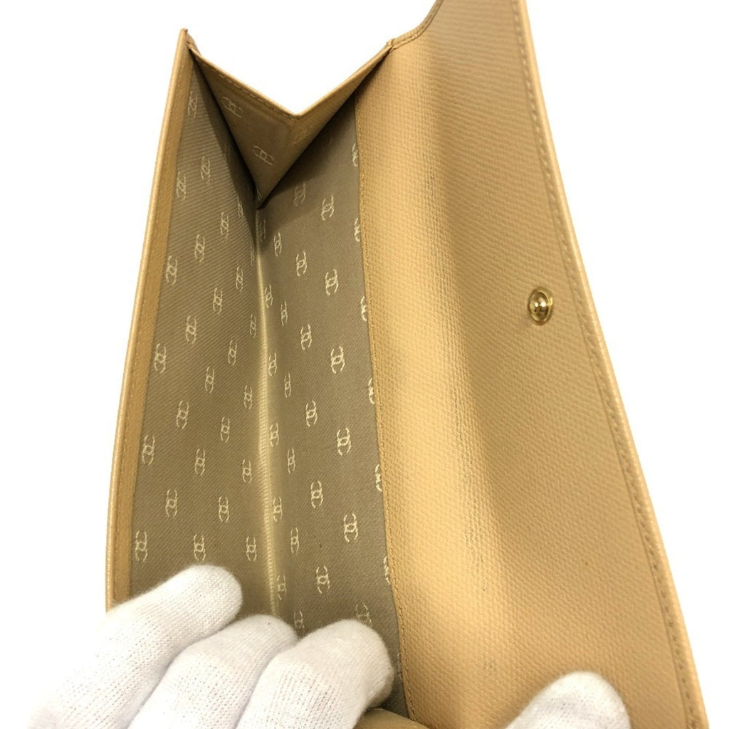 Chanel Beige Leather Long Wallet (Bi-Fold)