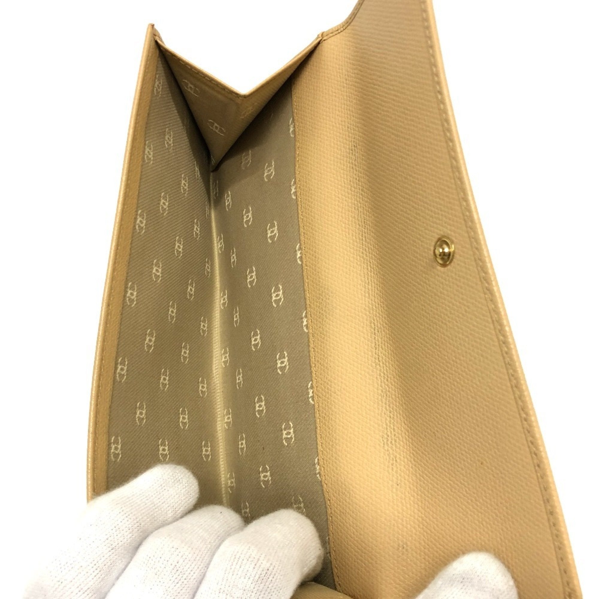 Chanel Beige Leather Long Wallet (Bi-Fold)