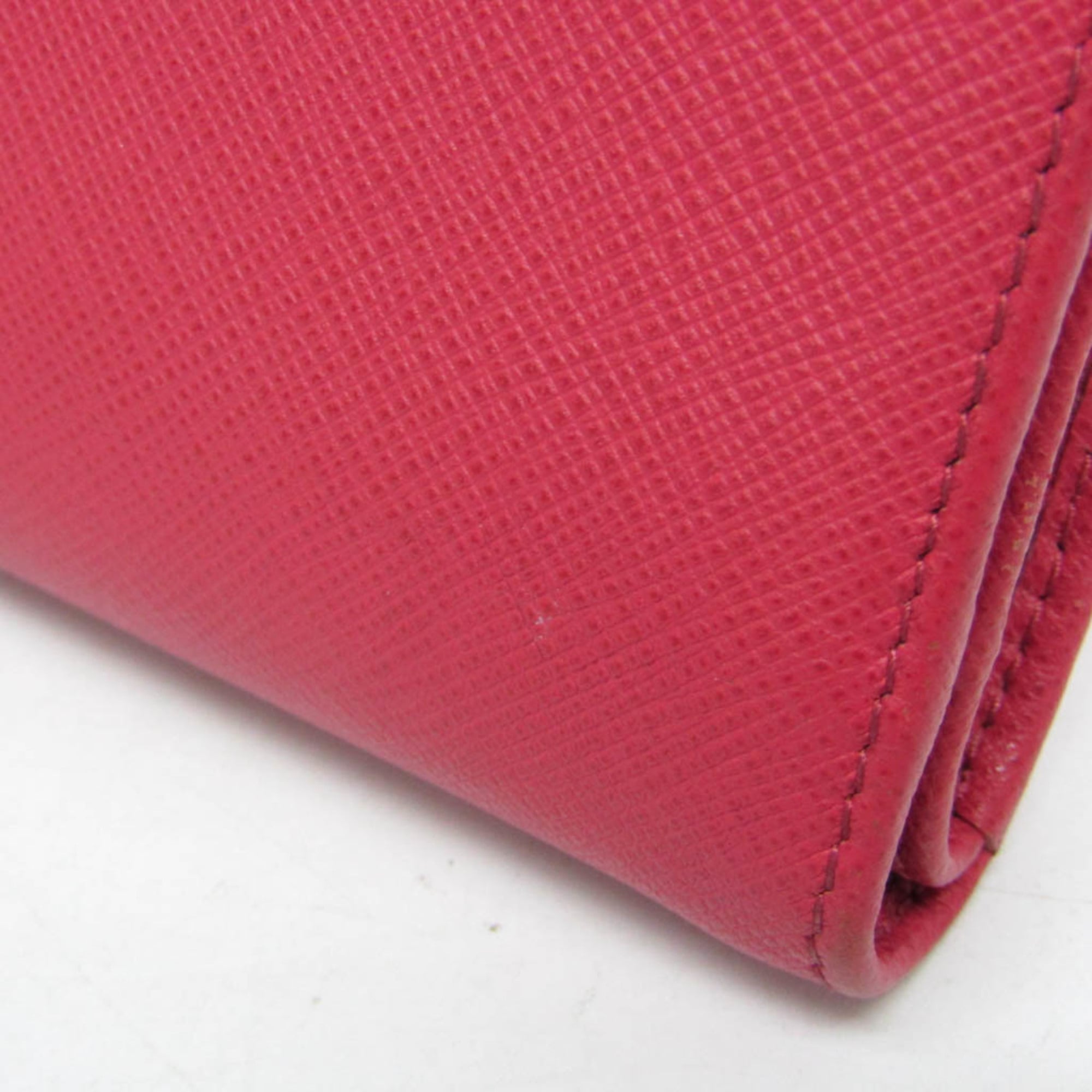 Prada Tab Bifold Wallet Saffiano Leather Pink Leather Wallets Accessory