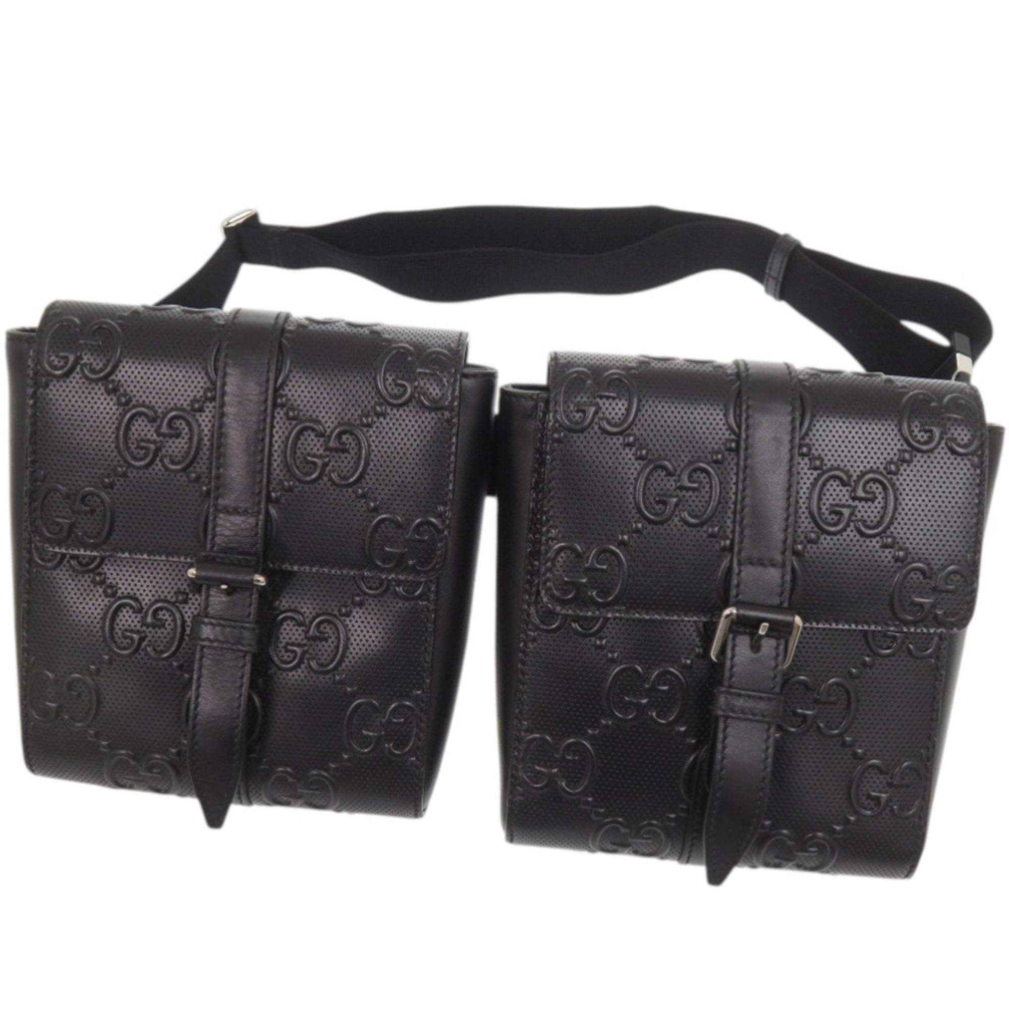 Gucci Black Leather Gg Leather Pouch Sling Bag (Pre-Owned)