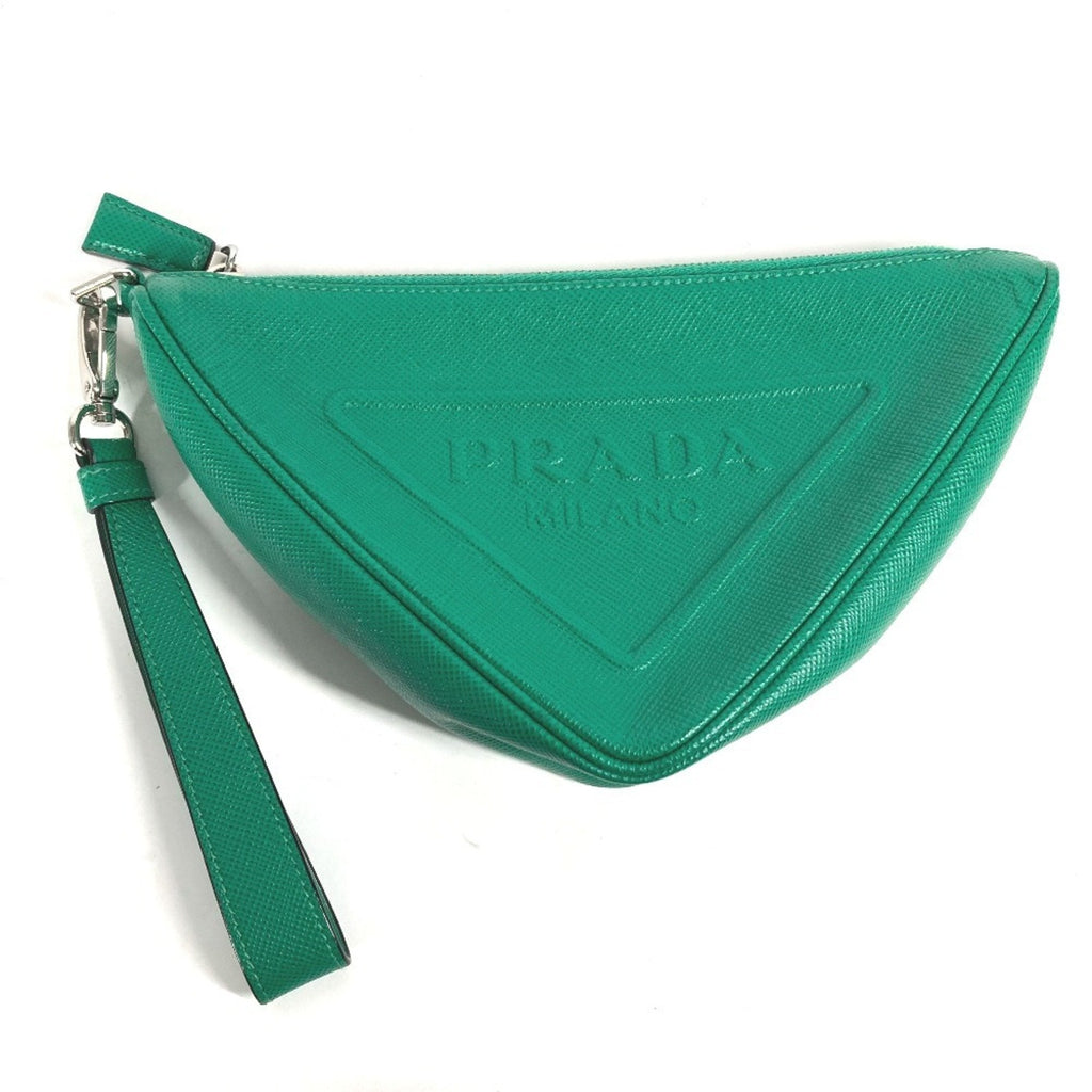 Prada Green Saffiano Triangle Clutch Bag Pouch