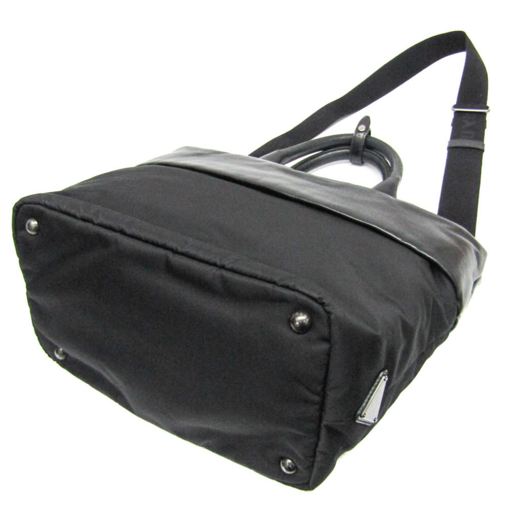Prada Convertible Double Tote Nappa Leather And Tessuto Black Nylon Handbag