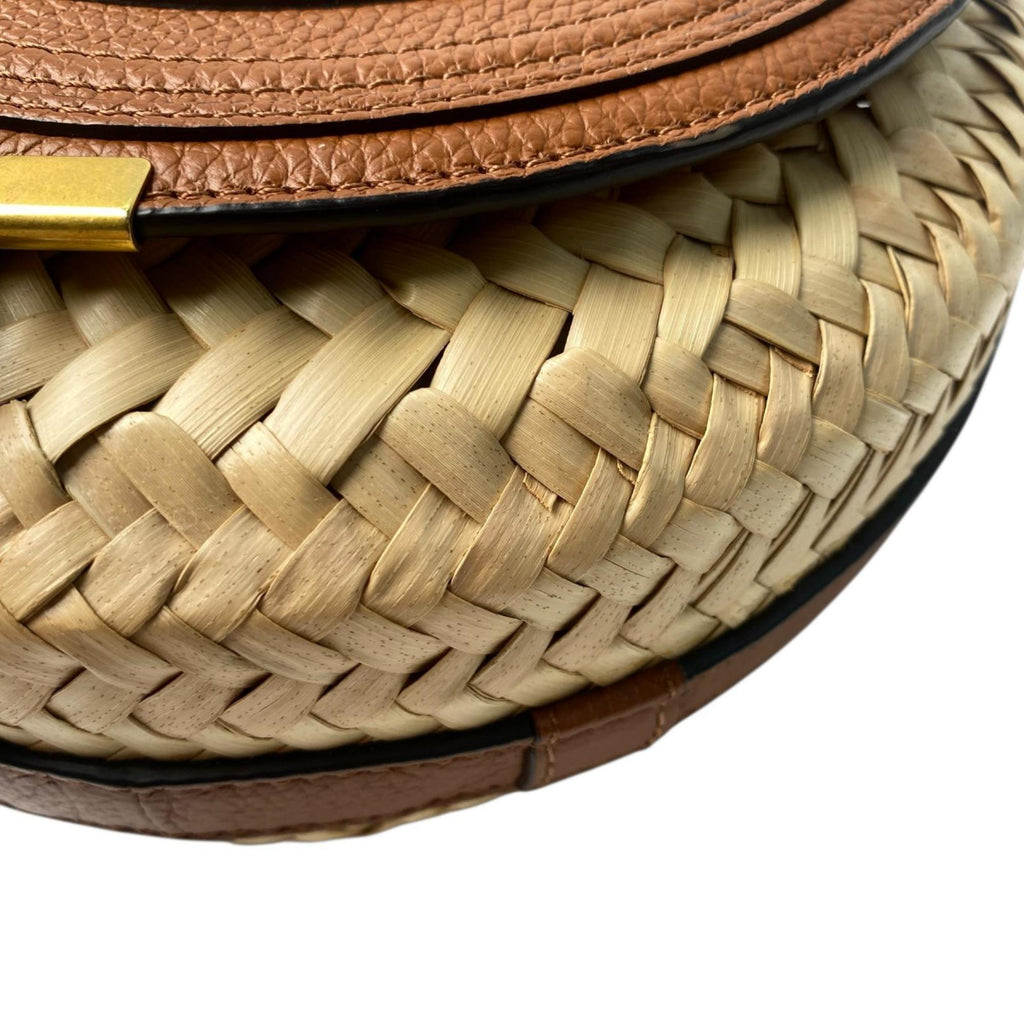 Chloé Beige Brown Raffia Leather Shoulder Bag (Pre-Owned)