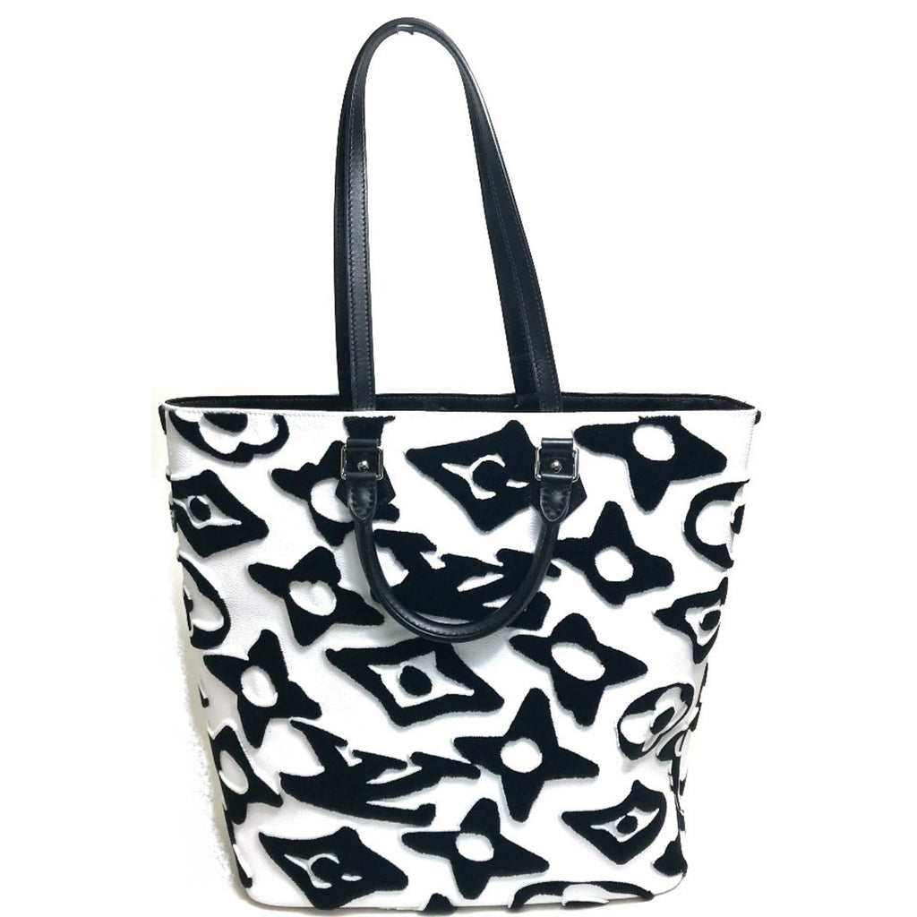 Louis Vuitton Black White Coated Canvas Handbag Tote Bag