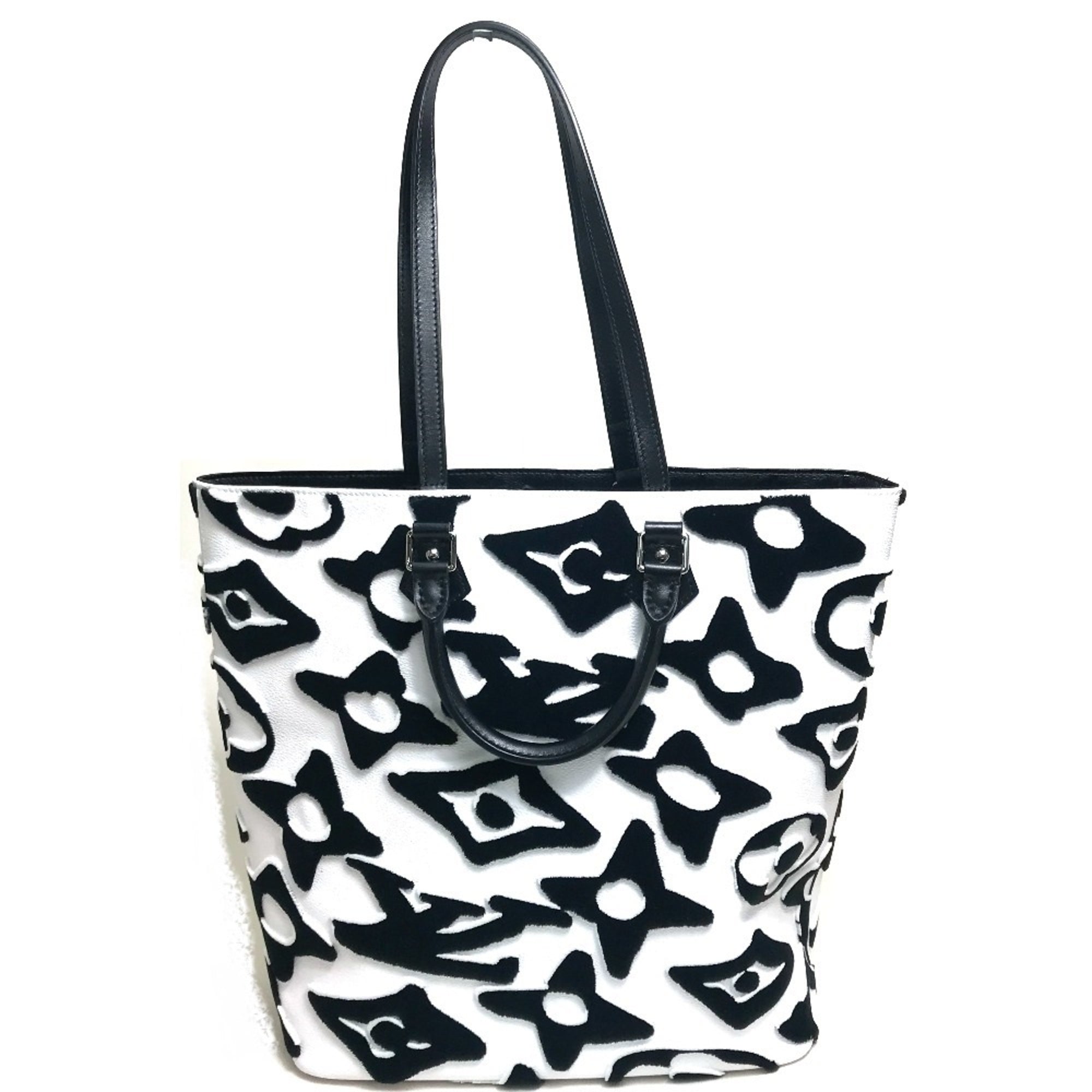 Louis Vuitton Black White Coated Canvas Handbag Tote Bag