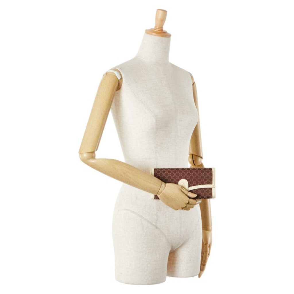 Celine Brown Ivory Canvas Leather Long Wallet (Bi-Fold)