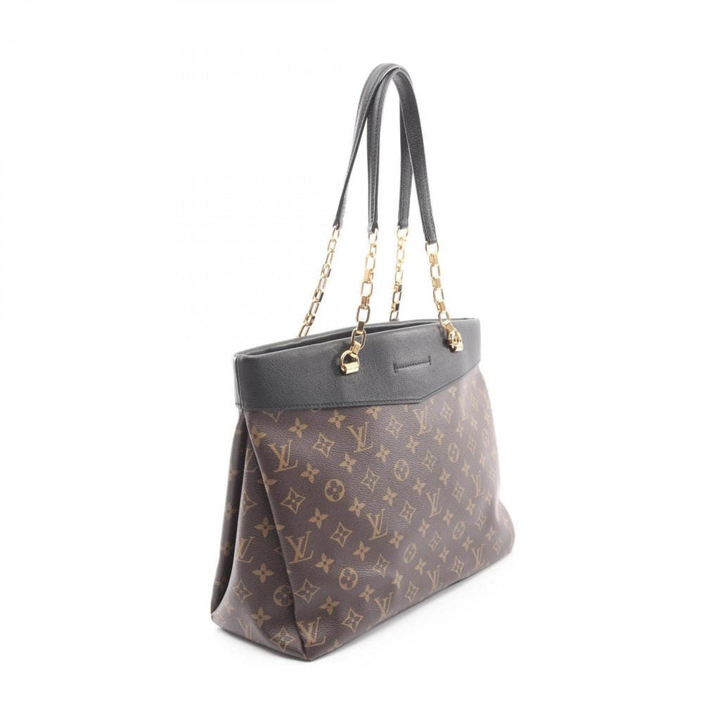 Louis Vuitton Black Brown Noir Coated Canvas Leather Monogram Handbag Tote Bag