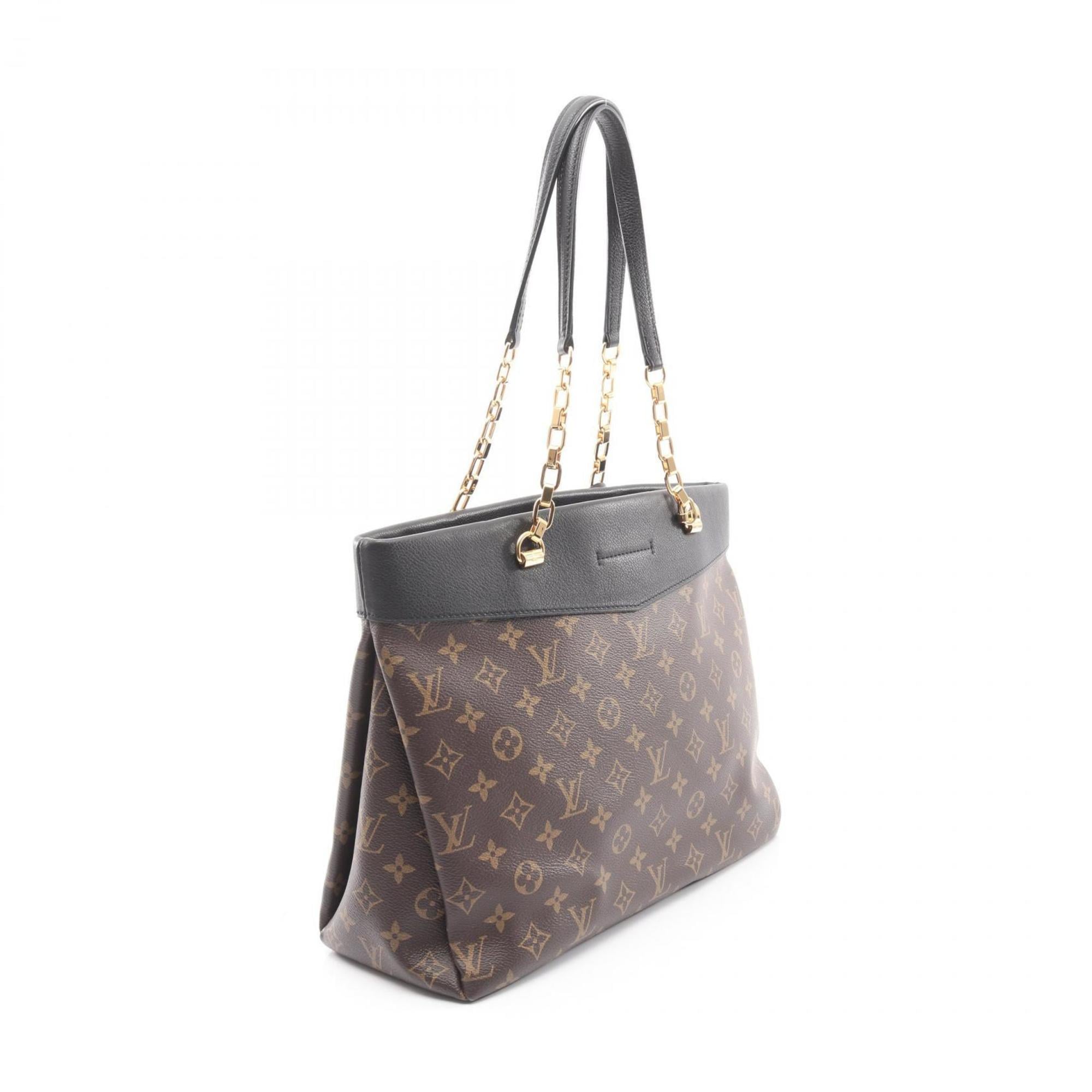Louis Vuitton Black Brown Noir Coated Canvas Leather Monogram Handbag Tote Bag