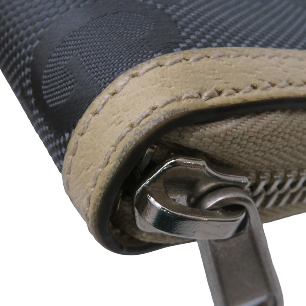 Gucci Beige Gray Nylon Leather Long Wallet (Bi-Fold) (Pre-Owned)