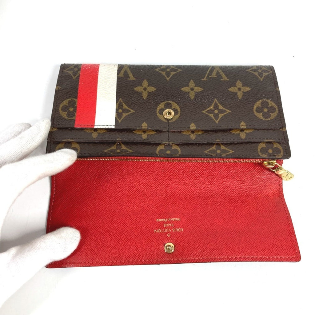 Louis Vuitton Brown Red Color Canvas Monogram Long Wallet (Tri-Fold)