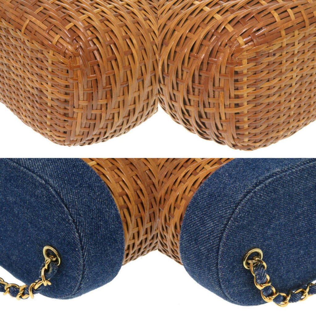 Chanel Navy Straw Leather Shoulder Bag