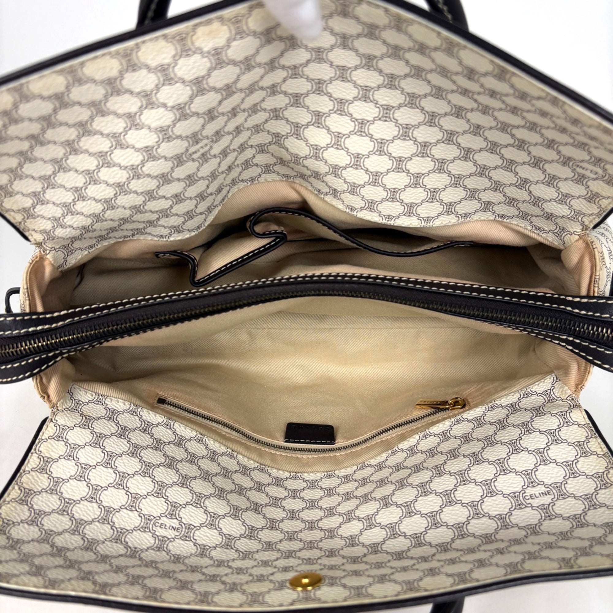 Celine Macadam White Coated Canvas Leather Handbag