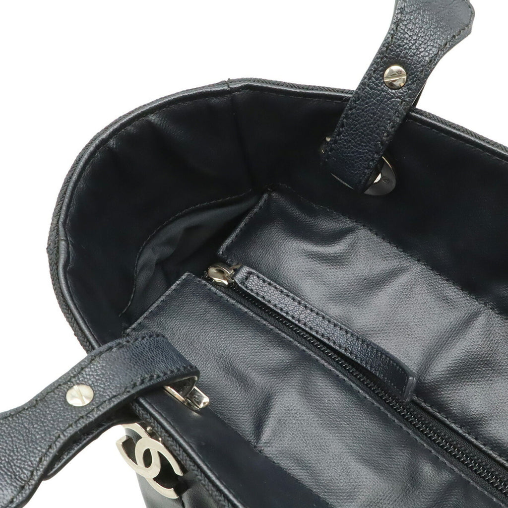 Chanel Black Coated Canvas Leather Shoulder Bag Tote Bag