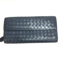 Bottega Veneta Intrecciato Navy Leather Long Wallet (Bi-Fold)
