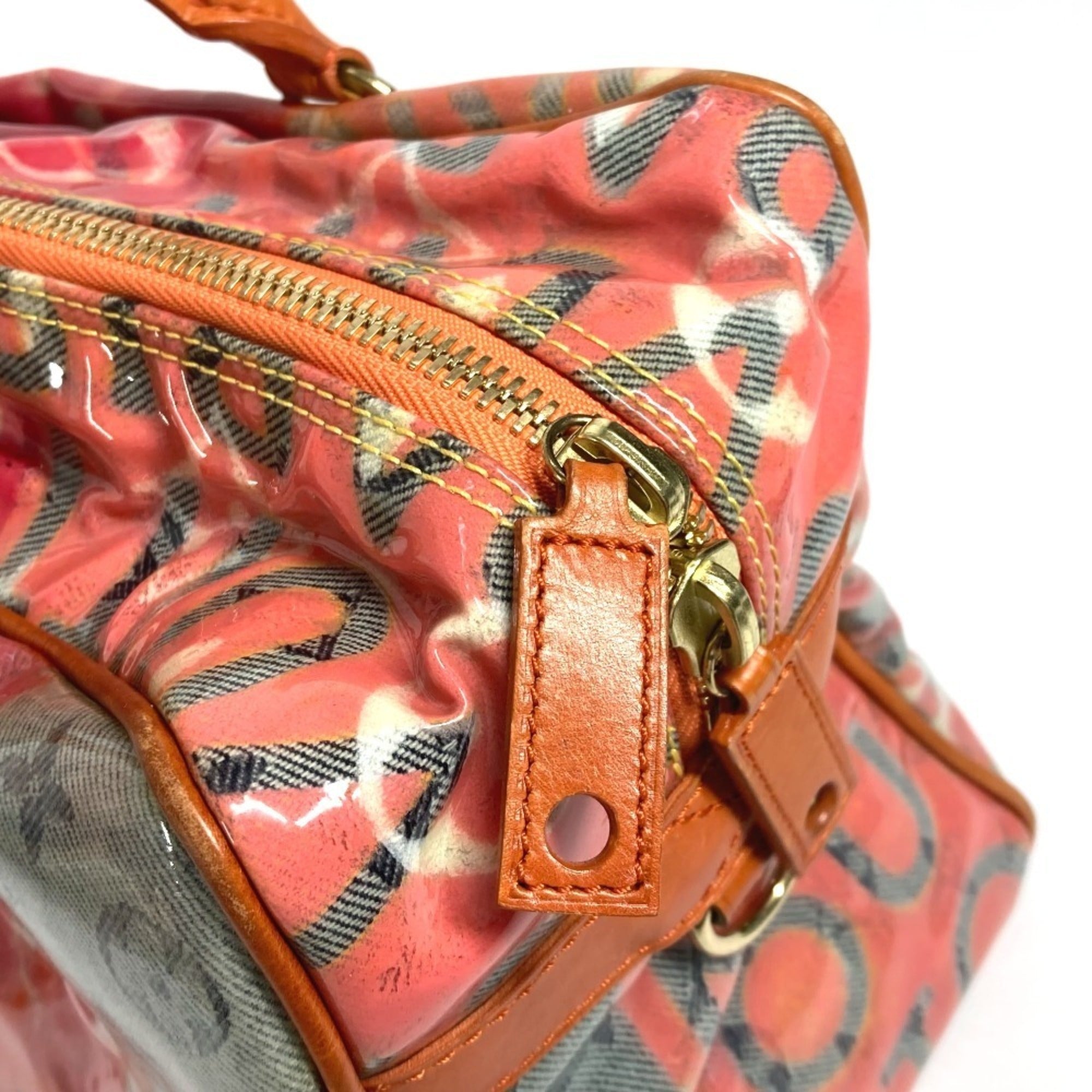 Louis Vuitton Orange Vinyl Leather Boston Bag Handbag Tote Bag