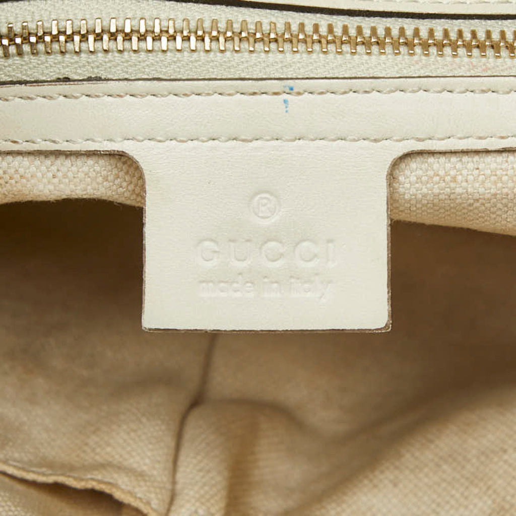 Gucci Beige White Canvas Leather Shoulder Bag Tote Bag (Pre-Owned)