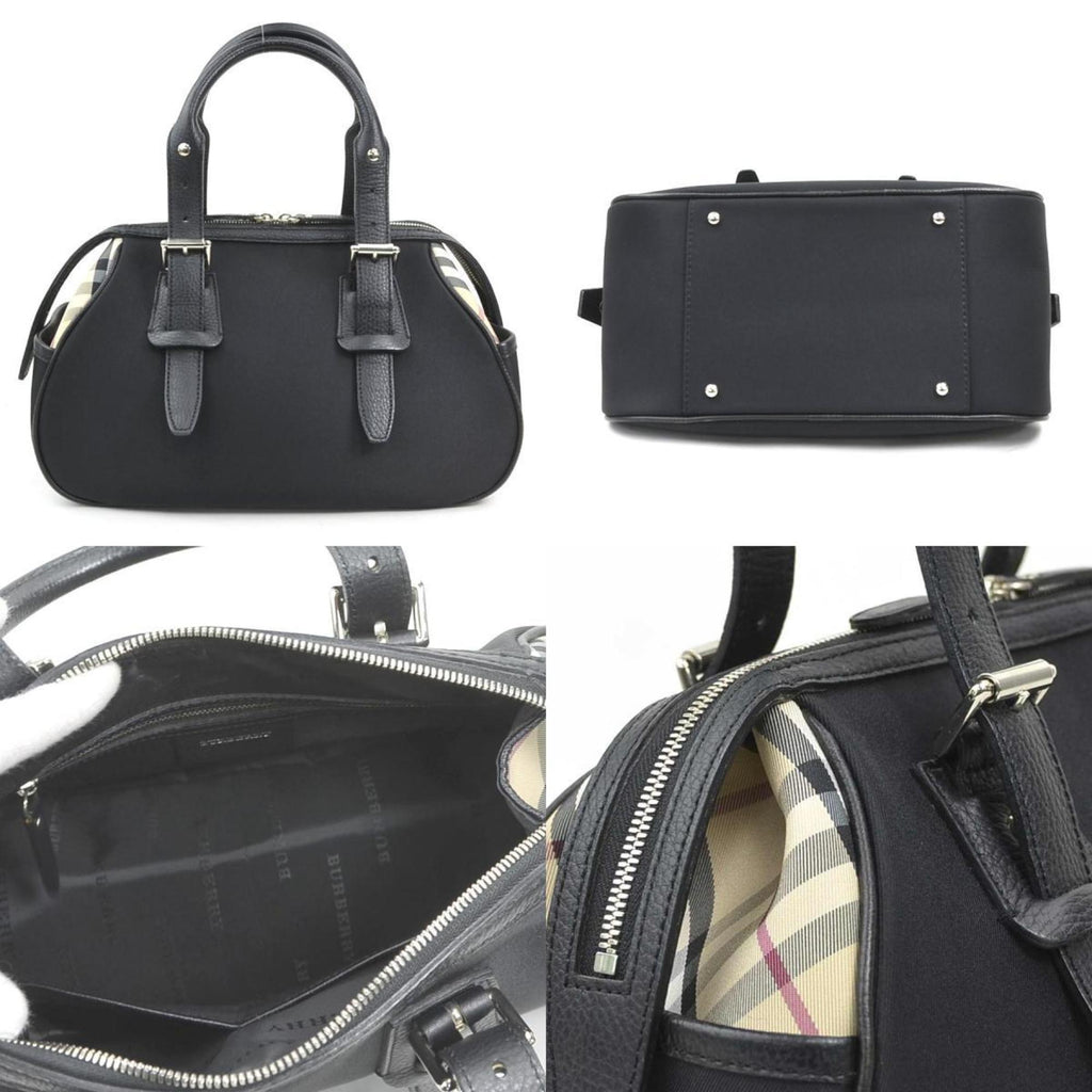 Burberry Beige Black Nylon Canvas Leather Handbag