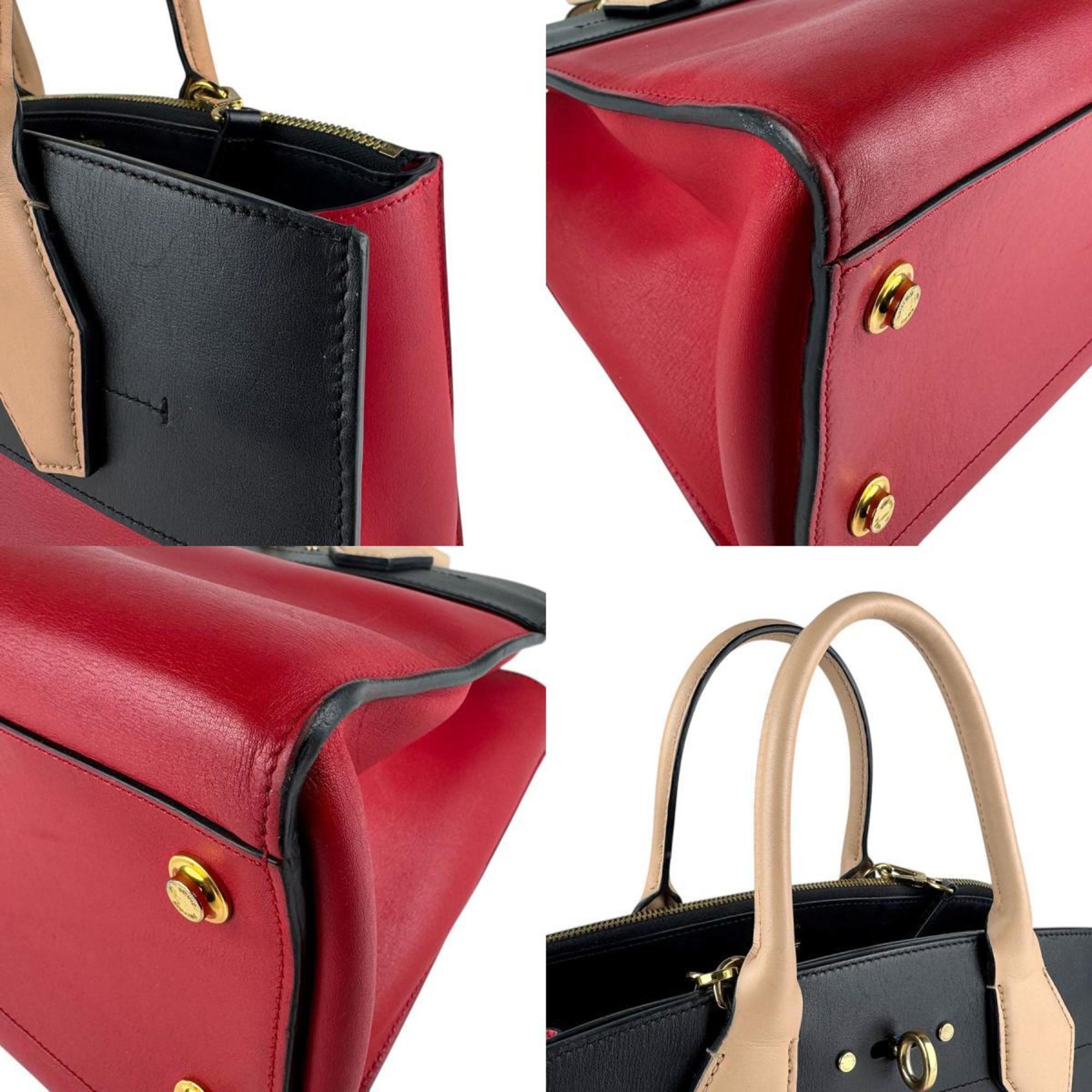 Louis Vuitton Beige Black Red Color Leather Handbag Shoulder Bag