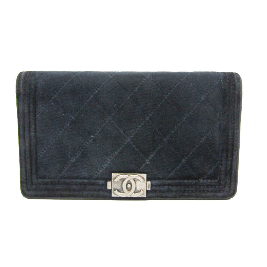 Chanel Boy Chanel Dark Navy Leather Long Wallet (Bi-Fold)